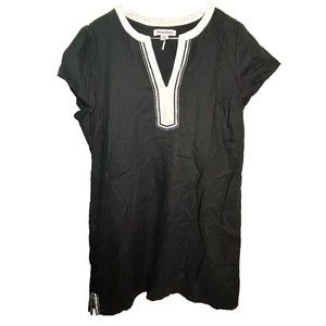 Tommy Bahama Dress Womens Small Black 100% Linen Sleeveless Glitter Shift Pocket